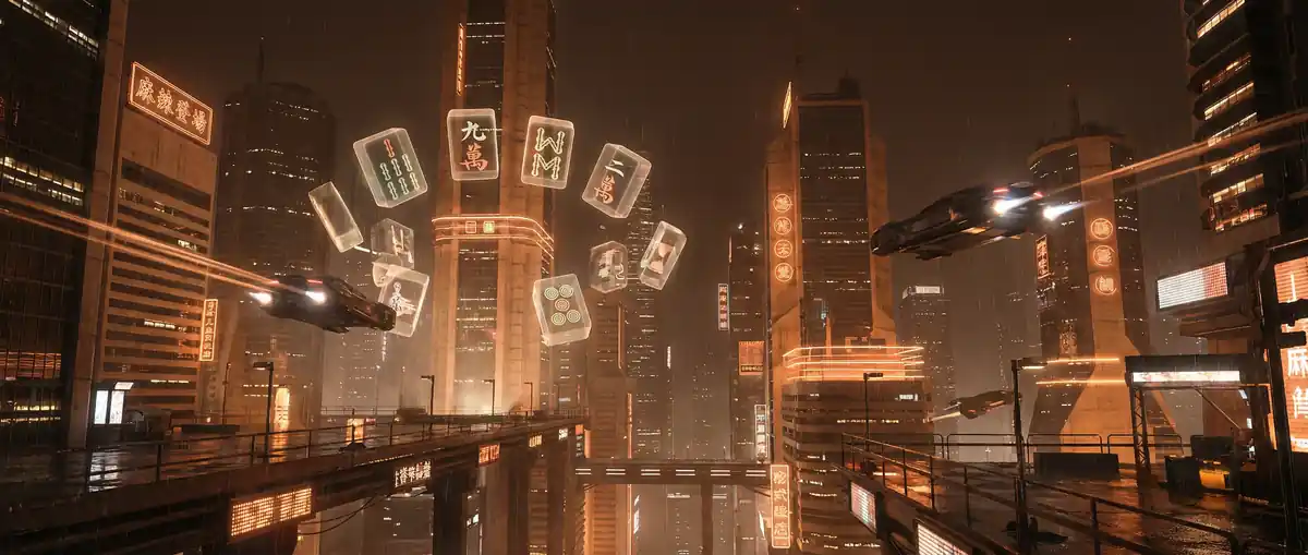 麻将胡了 砂岩赛博不夜城全景 - 未来都市夜景
